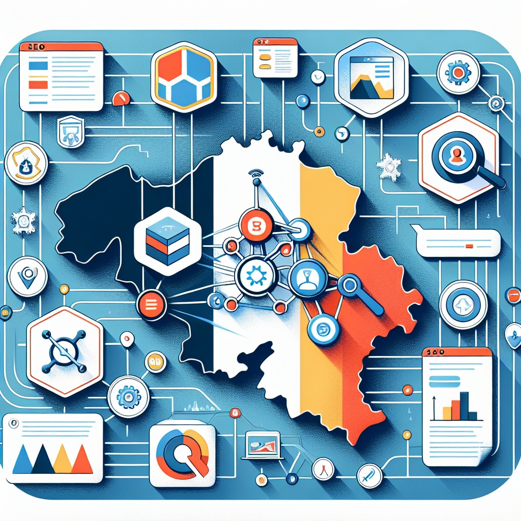 Image de couverture illustrant la stratégie de création de backlinks en Belgique, avec des éléments de SEO et des icônes de collaboration.