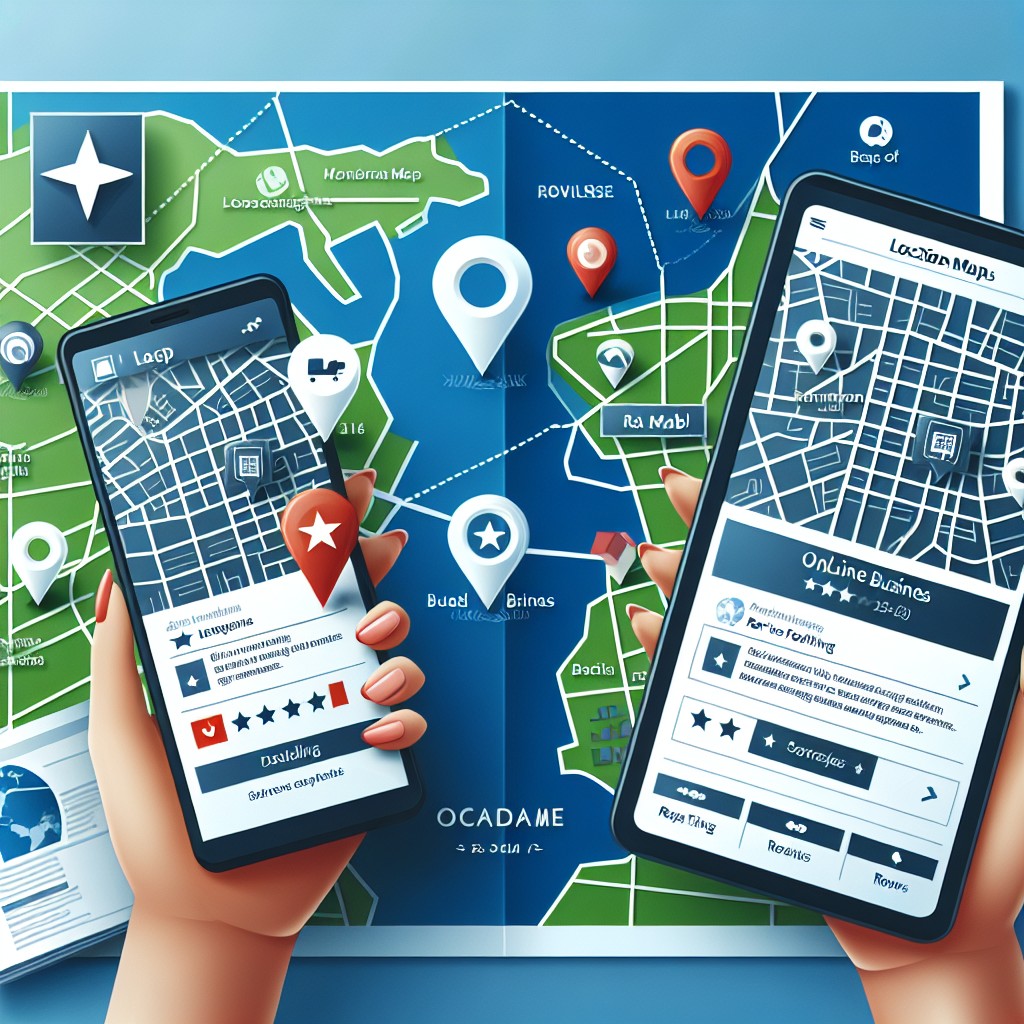 Image de couverture montrant des cartes de localisation, des appareils mobiles et des profils d'entreprises en ligne.