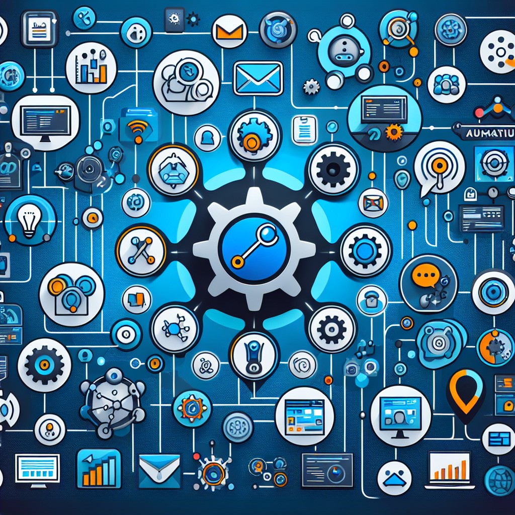 Image de couverture montrant diverses icônes technologiques représentant l'automatisation du marketing.