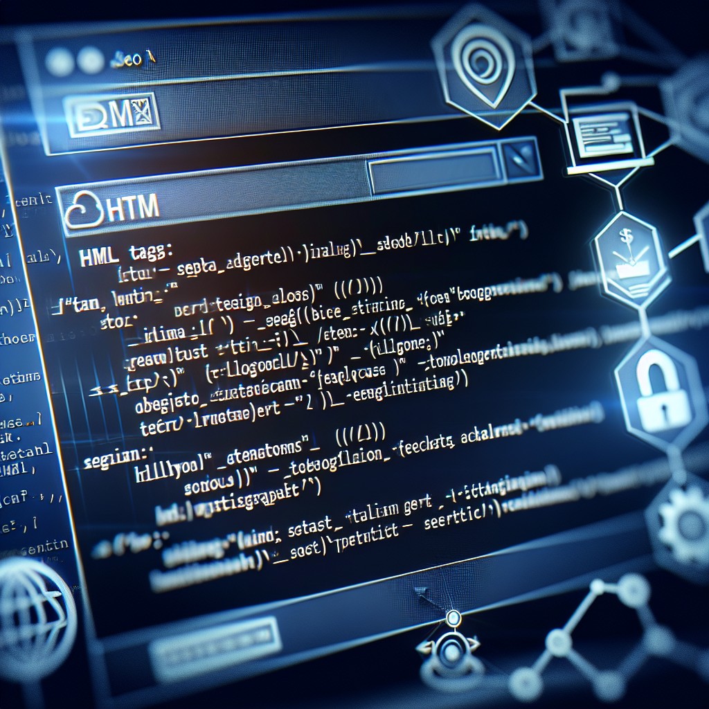 Image représentant des balises HTML sur un écran d'ordinateur, soulignant leur importance pour le SEO.