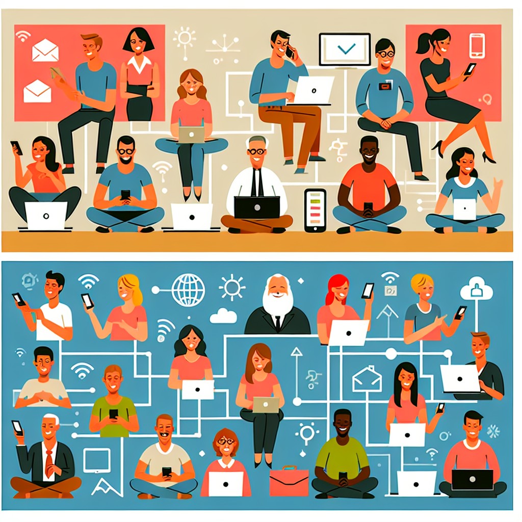 Une illustration montrant des personnes avec et sans accès à la technologie, symbolisant les inégalités digitales.