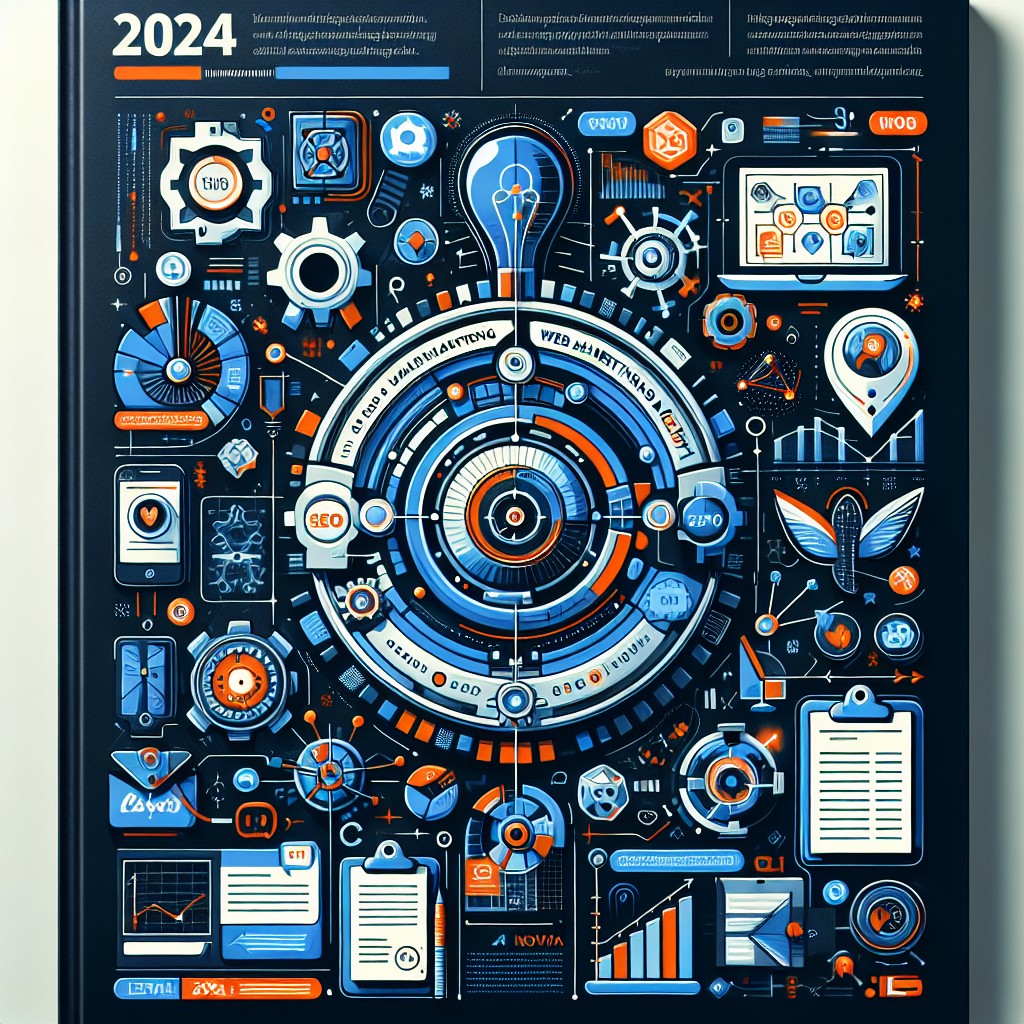 Couverture de l'article présentant Innovaplus, l'agence webmarketing de référence en 2024, illustrée par des éléments de marketing digital et de technologie.