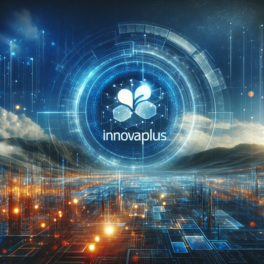 Logo d'Innovaplus sur fond de paysage digital futuriste