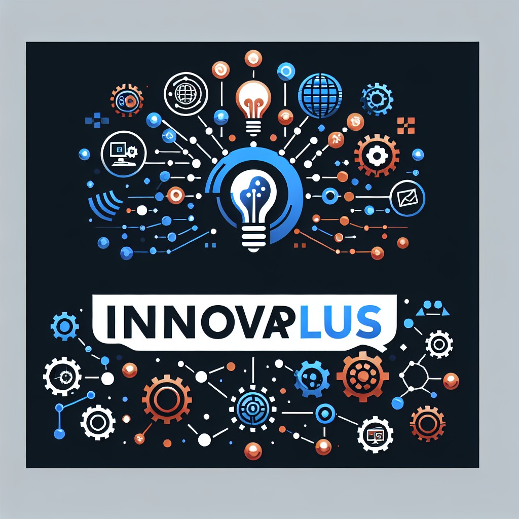 Logo d'Innovaplus avec des illustrations représentant des solutions digitales innovantes adaptées aux besoins des entreprises.