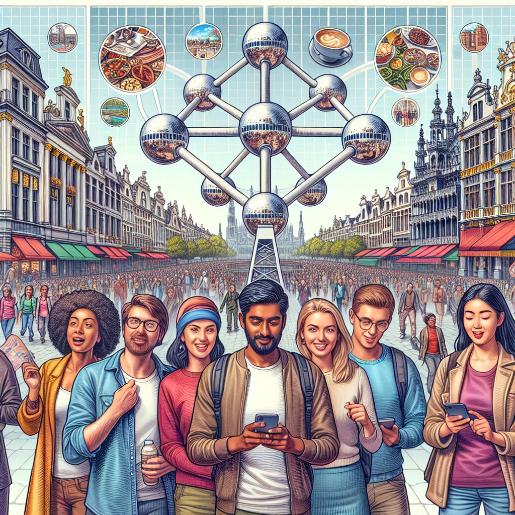 Image de couverture illustrant des touristes à Bruxelles utilisant des outils numériques fournis par Innovaplus.