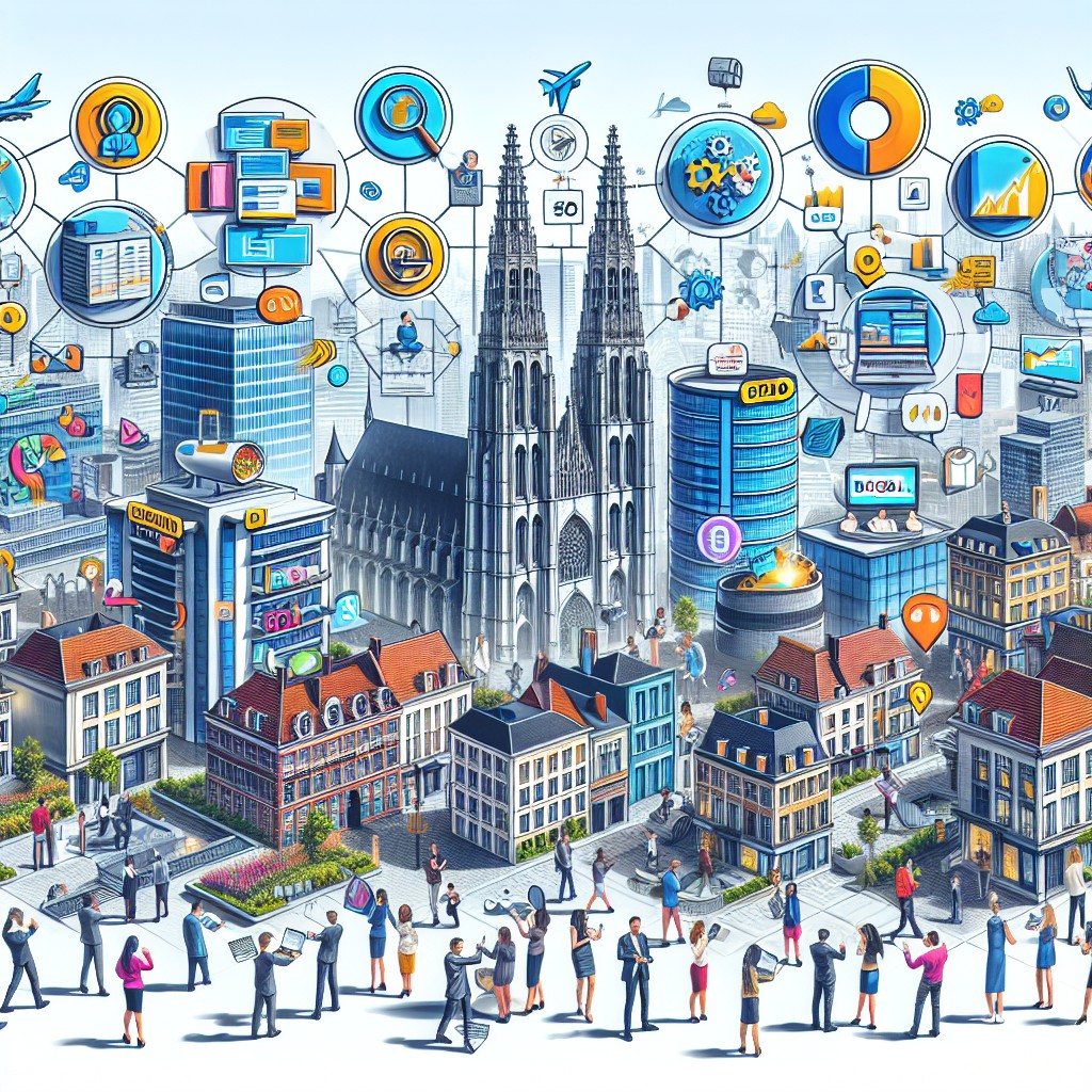 Vue d'ensemble de l'écosystème technologique dynamique de Belgique avec des illustrations de marketing digital