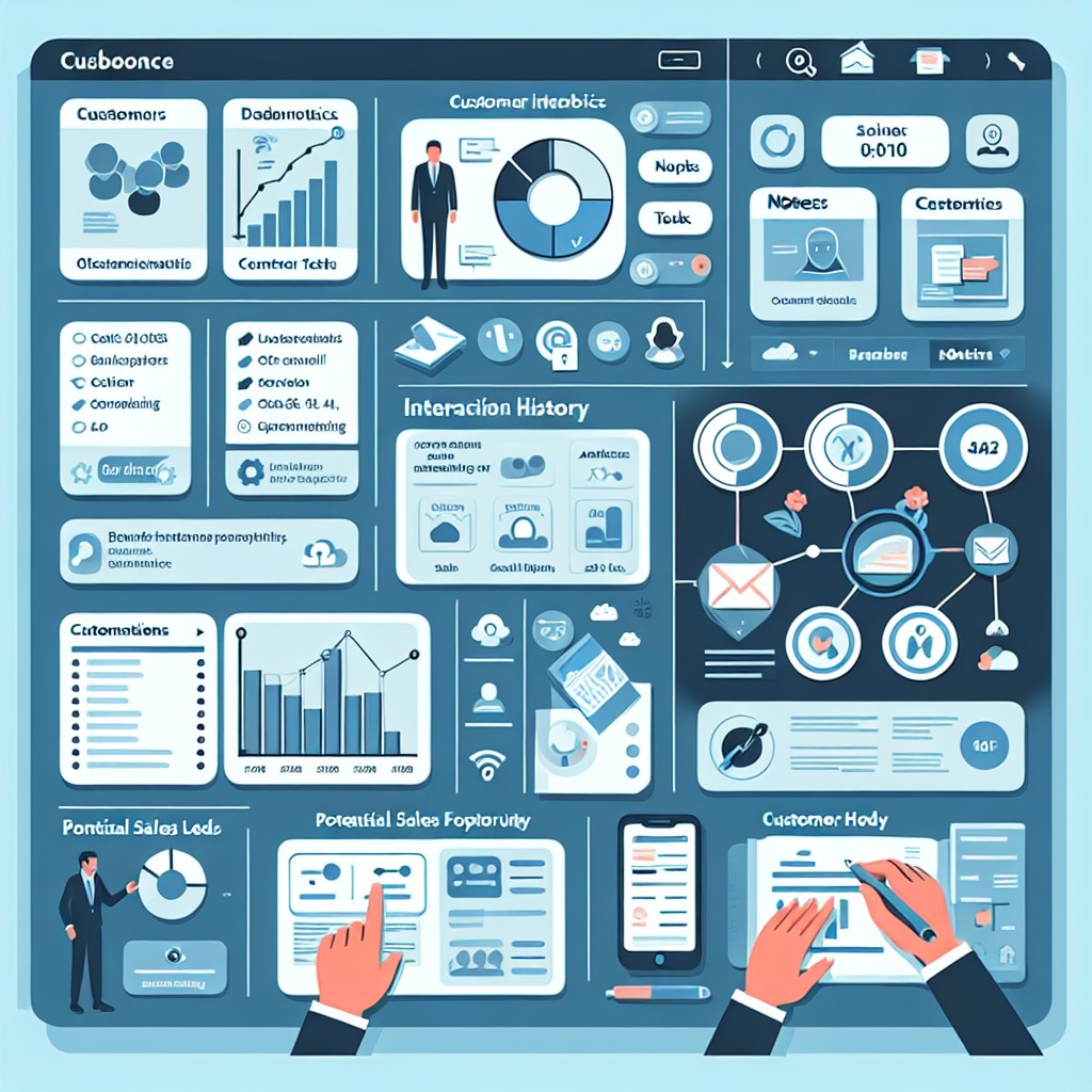 Image illustrant un tableau de bord CRM interactif montrant l'analyse des interactions clients et les opportunités de vente.