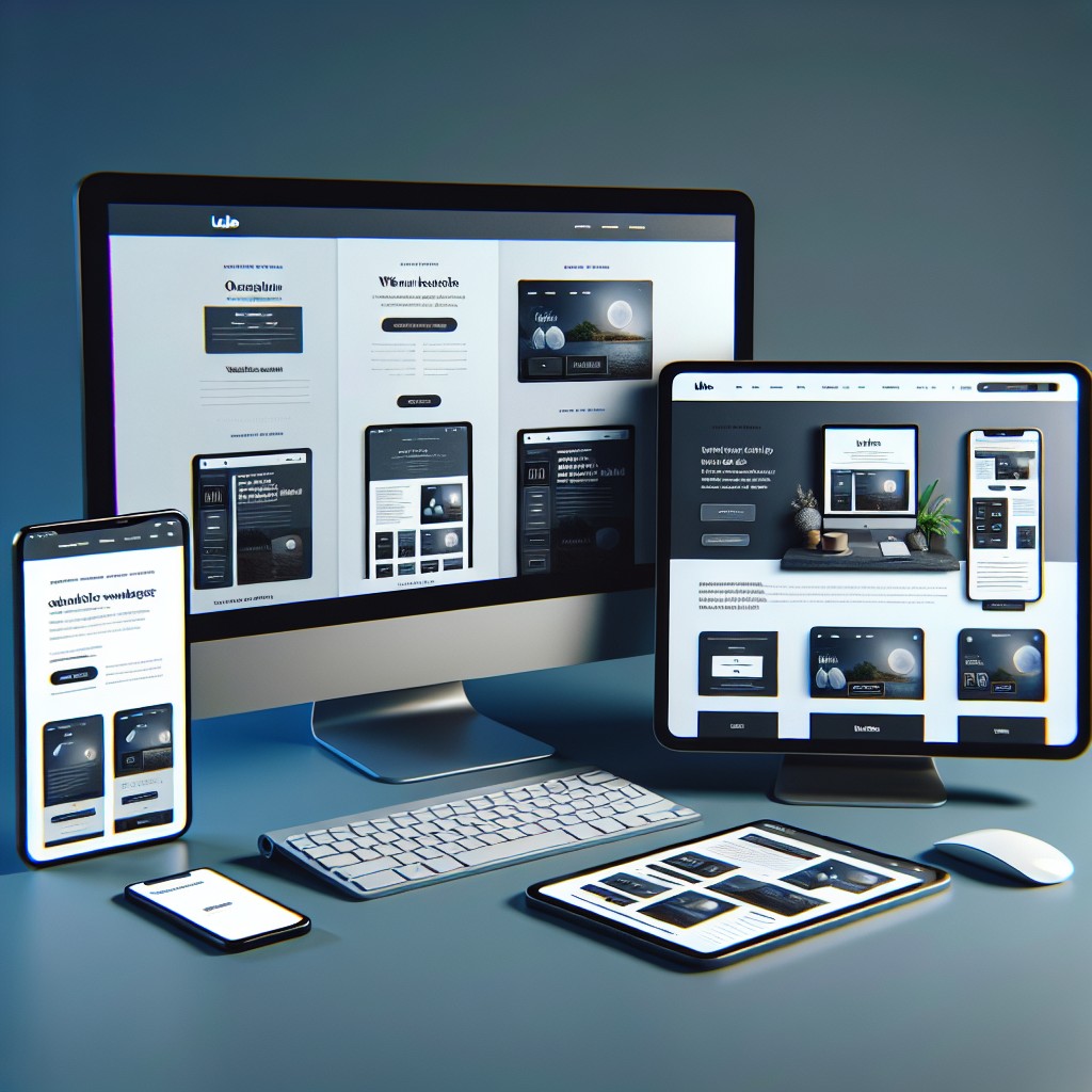 Un site web responsive affiché sur différents appareils : ordinateur, tablette et smartphone.