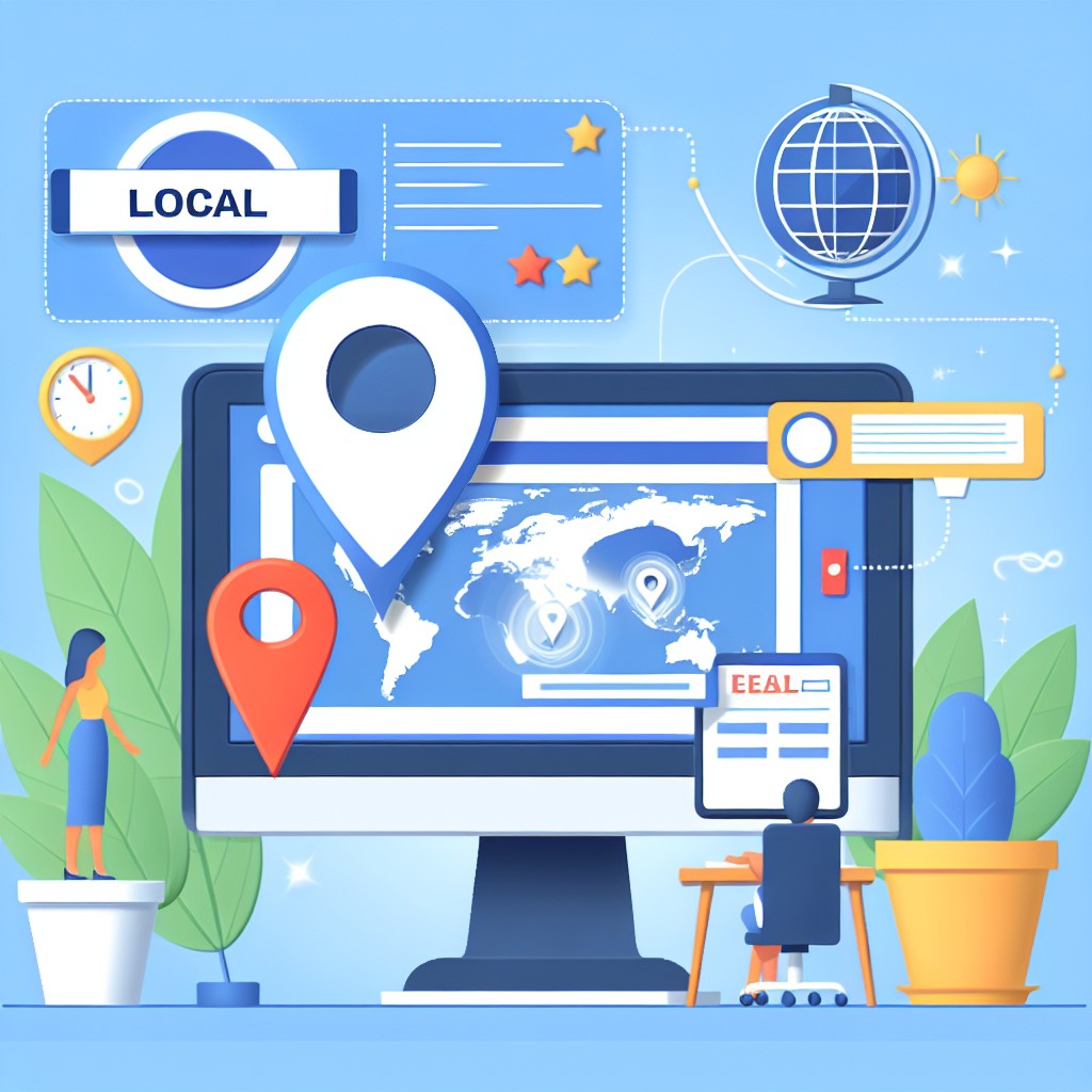 Ordinateur affichant des résultats de recherche locale sur un écran, symbolisant le succès en SEO local