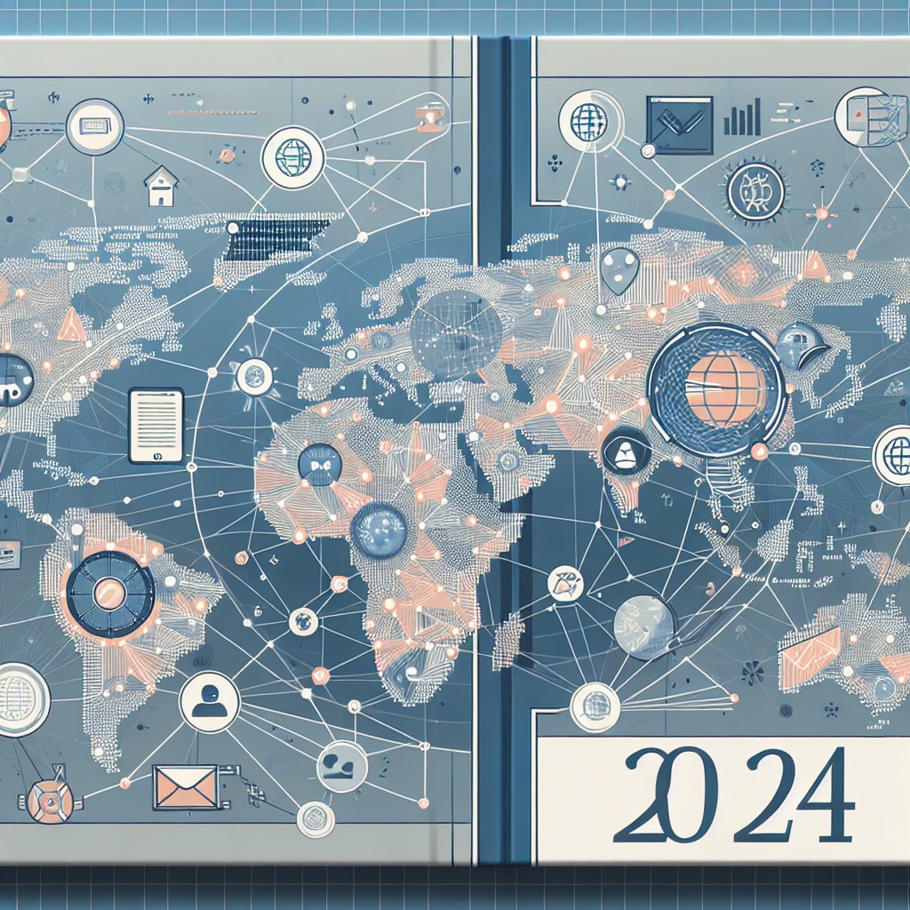 Couverture montrant une illustration moderne d'un monde numérique interconnecté, symbolisant la présence en ligne en 2024.