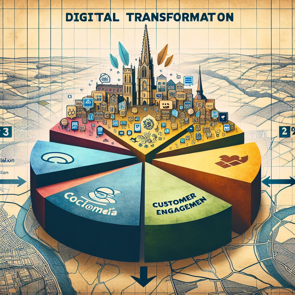 Un graphique symbolisant la transformation numérique des entreprises en Wallonie, illustrant l'intégration des médias sociaux et l'engagement client.