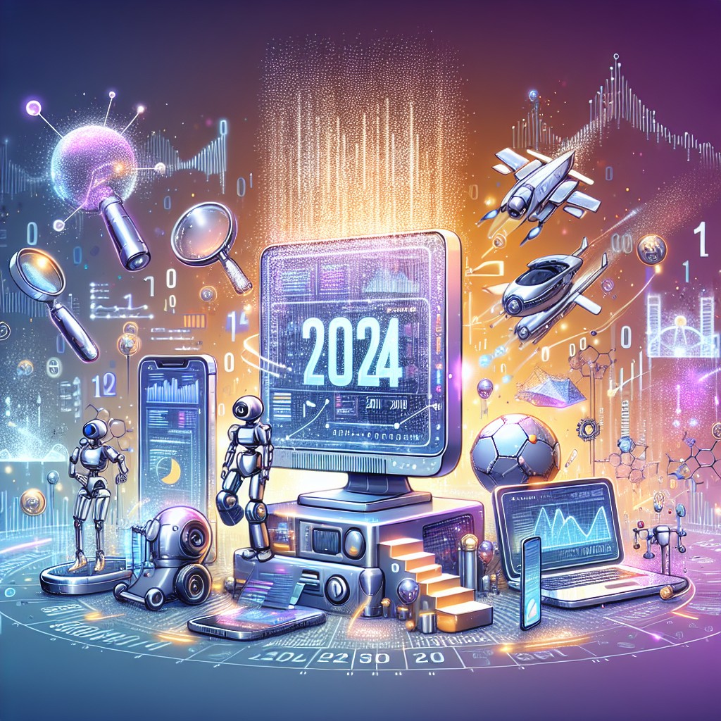 Couverture représentant des éléments de l'évolution technologique et des tendances SEO pour 2024