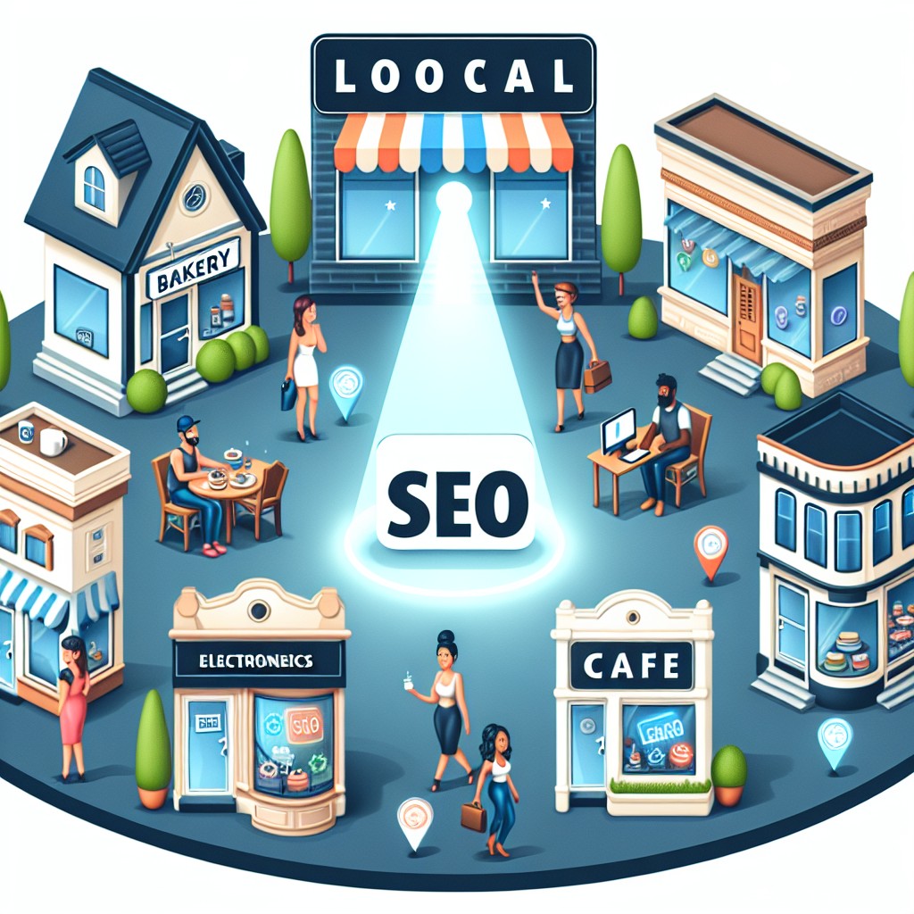 Une illustration d'entreprises locales profitant d'une visibilité accrue grâce au SEO local.