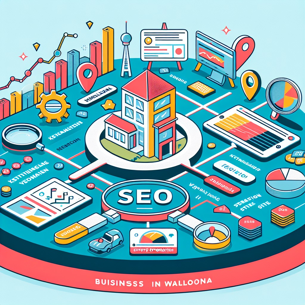 Tableau illustrant les composants clés du SEO pour les entreprises en Wallonie, incluant mots-clés et optimisation de site.