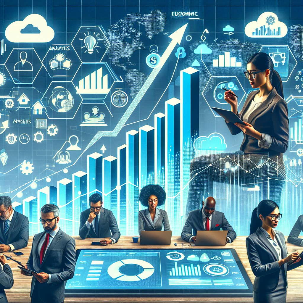 Une illustration d'une PME en pleine transformation digitale, avec un graphique de croissance significative.