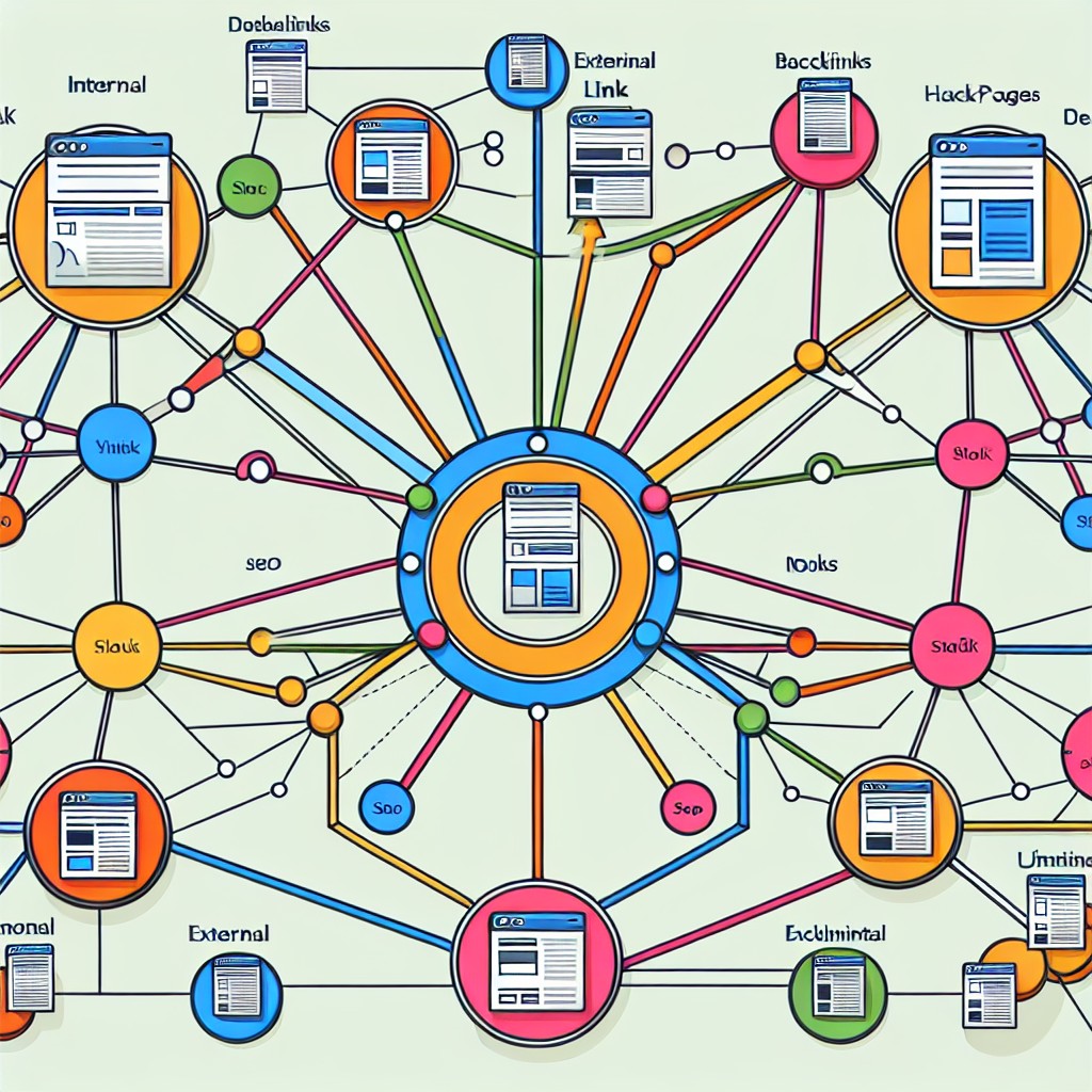 Représentation visuelle de l'importance des liens en SEO, montrant des connexions entre différentes pages web.