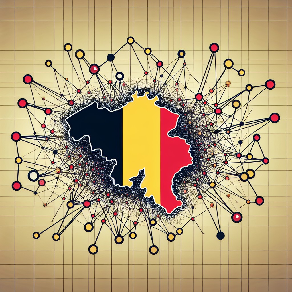 Image d'un réseau de liens symbolisant le concept de netlinking pour le SEO en 2024, avec des éléments visuels représentant la Belgique.