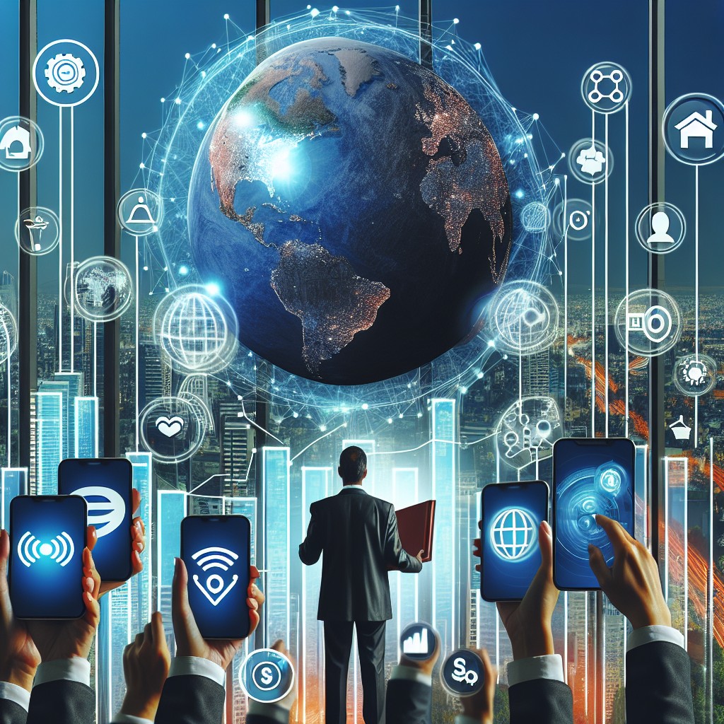 Vue d'ensemble des réseaux sociaux avec des icônes de diverses plateformes et des graphiques de croissance indiquant le potentiel pour les PME en 2024.