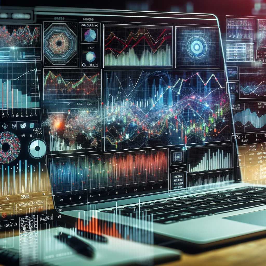 Ordinateur analysant des données en arrière-plan avec des graphiques et des algorithmes visibles.