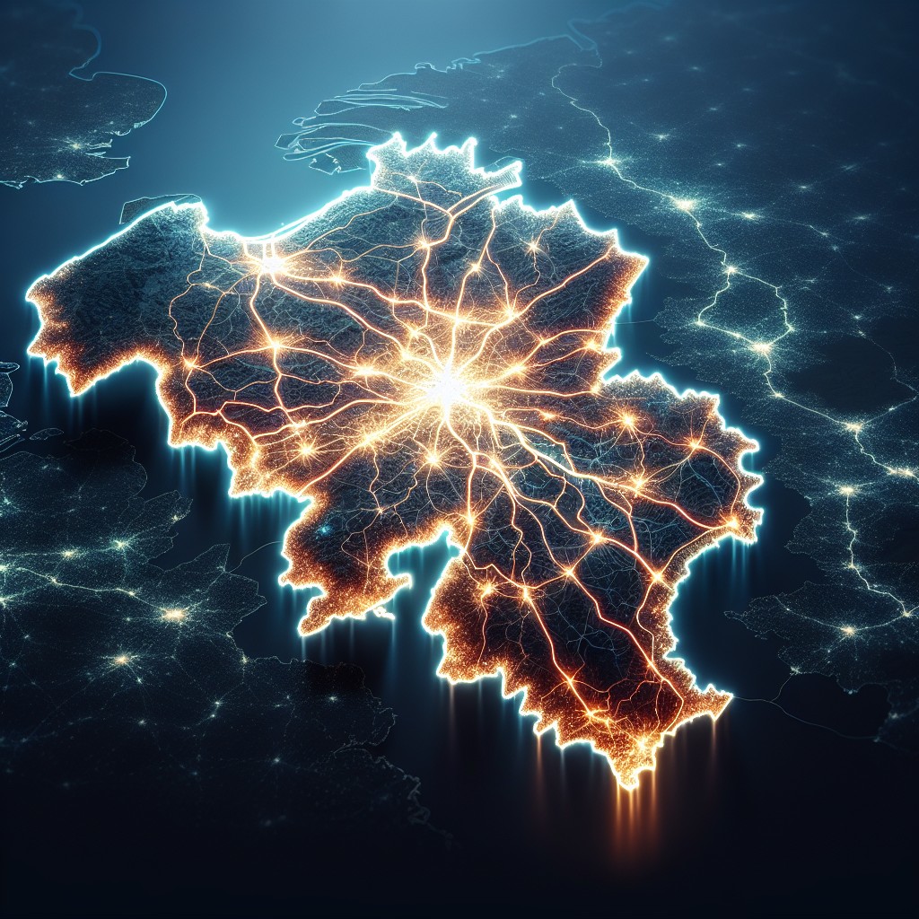 Carte de la Belgique illuminée pour symboliser les zones d'impact du SEO local