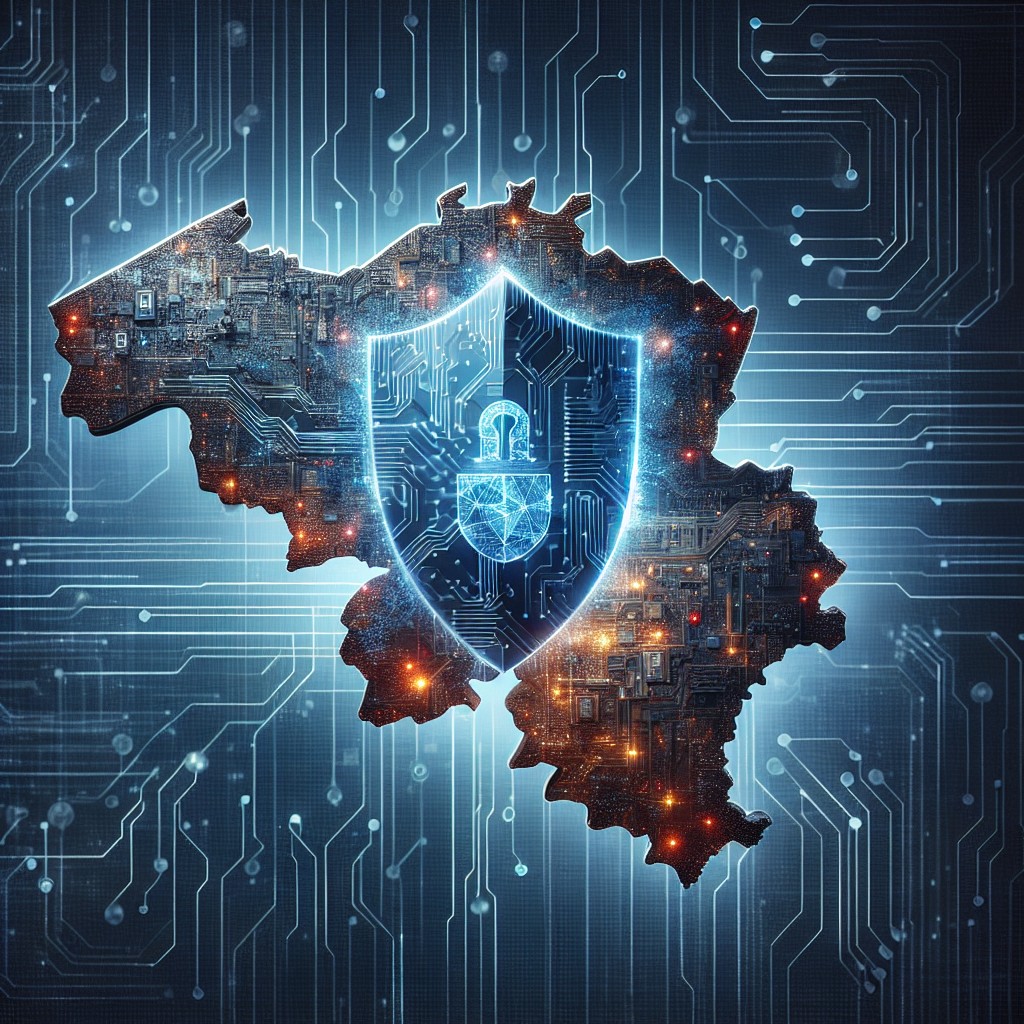 Illustration of a digital shield over a Belgian map, symbolizing robust cybersecurity efforts.