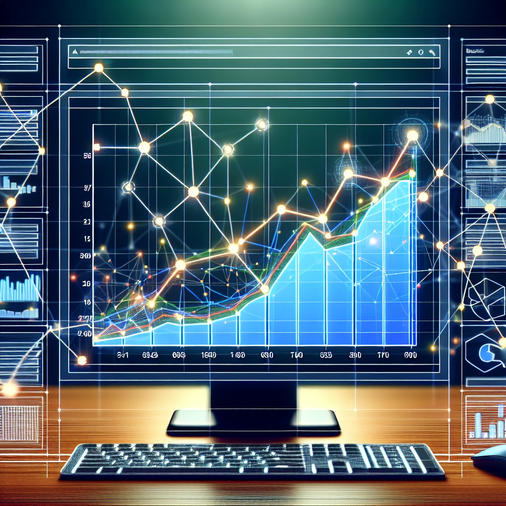 Une capture d'écran d'une courbe ascendante de trafic sur Google Analytics avec des liens en arrière-plan représentant des backlinks.