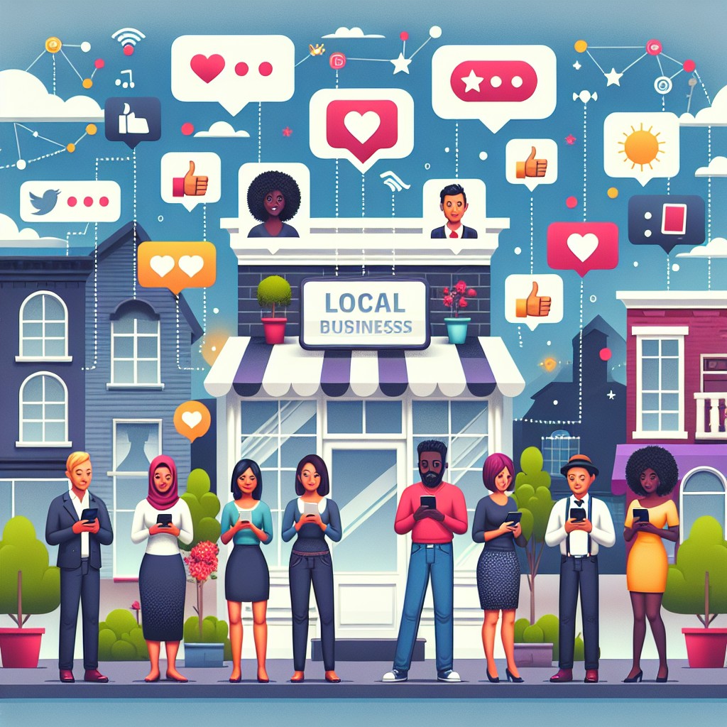 Une image de couverture montrant une entreprise locale interagissant avec ses clients sur les réseaux sociaux.