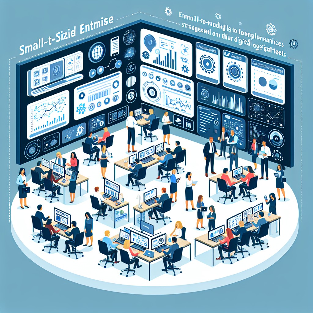 Illustration d'une PME utilisant des outils digitaux pour améliorer ses opérations.