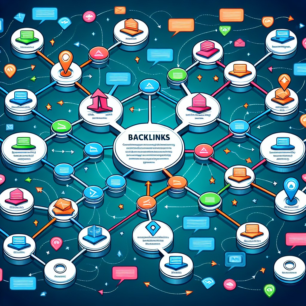 Une représentation visuelle de backlinks connectant plusieurs sites web entre eux, illustrant le concept de crédibilité et de pertinence en SEO.