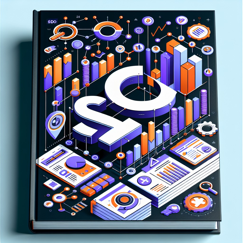 Couverture illustrant les tendances et innovations SEO pour 2024, avec des graphiques et icônes d'outils SEO populaires.