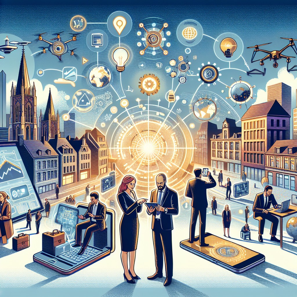 Couverture illustrant la digitalisation des entreprises wallonnes, symboles de technologie et collaboration