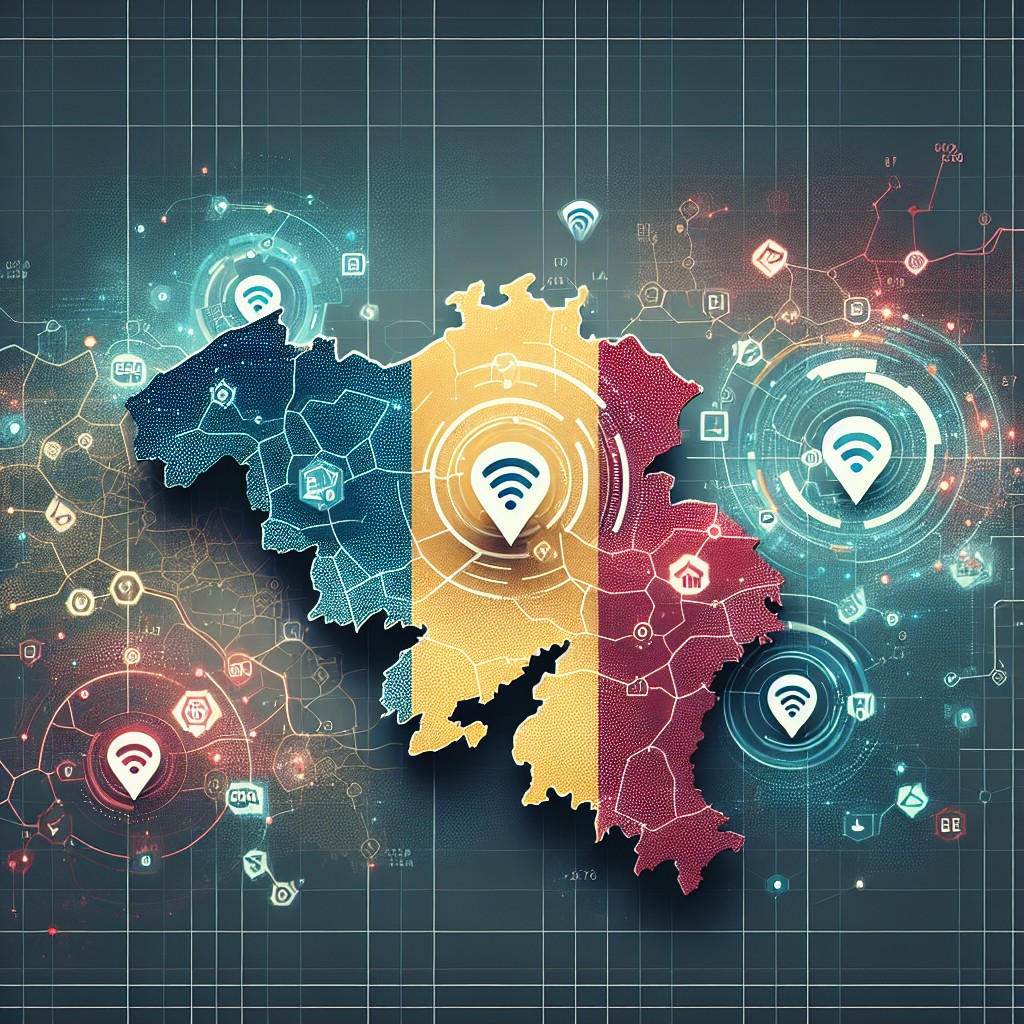 Couverture de l'article sur les meilleures pratiques de SEO local pour les entreprises belges, montrant une carte de la Belgique avec des icônes de signaux numériques