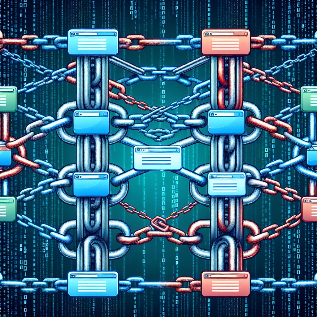 Une illustration montrant des maillons représentant des backlinks connectant différents sites web.