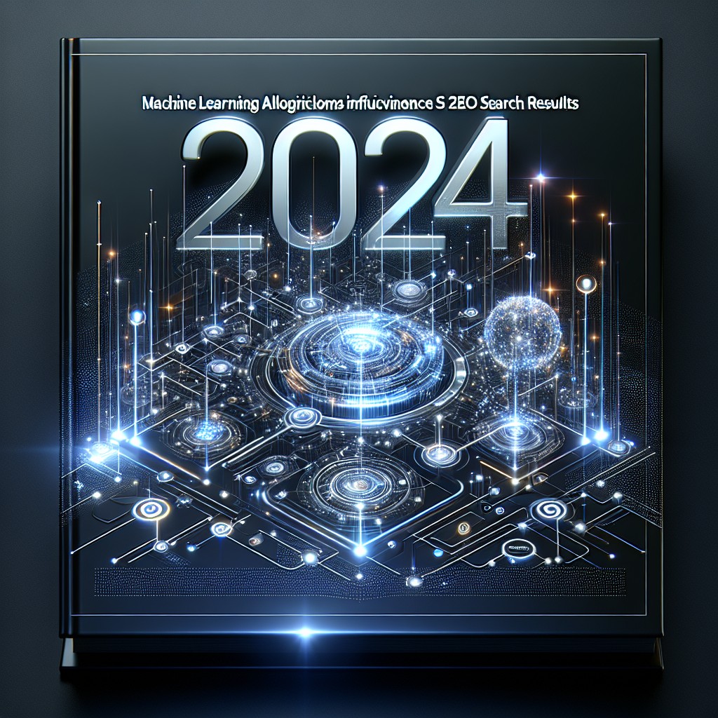 Couverture de l'article montrant un graphique futuriste d'algorithmes de machine learning influençant les résultats de recherche SEO en 2024.