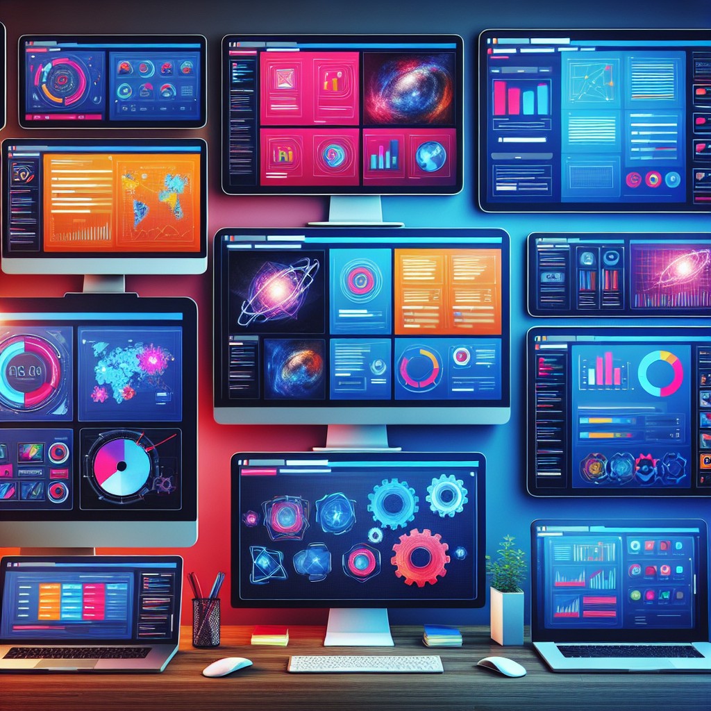 Image montrant plusieurs écrans d'ordinateur avec différentes interfaces de plateformes de gestion de contenu.