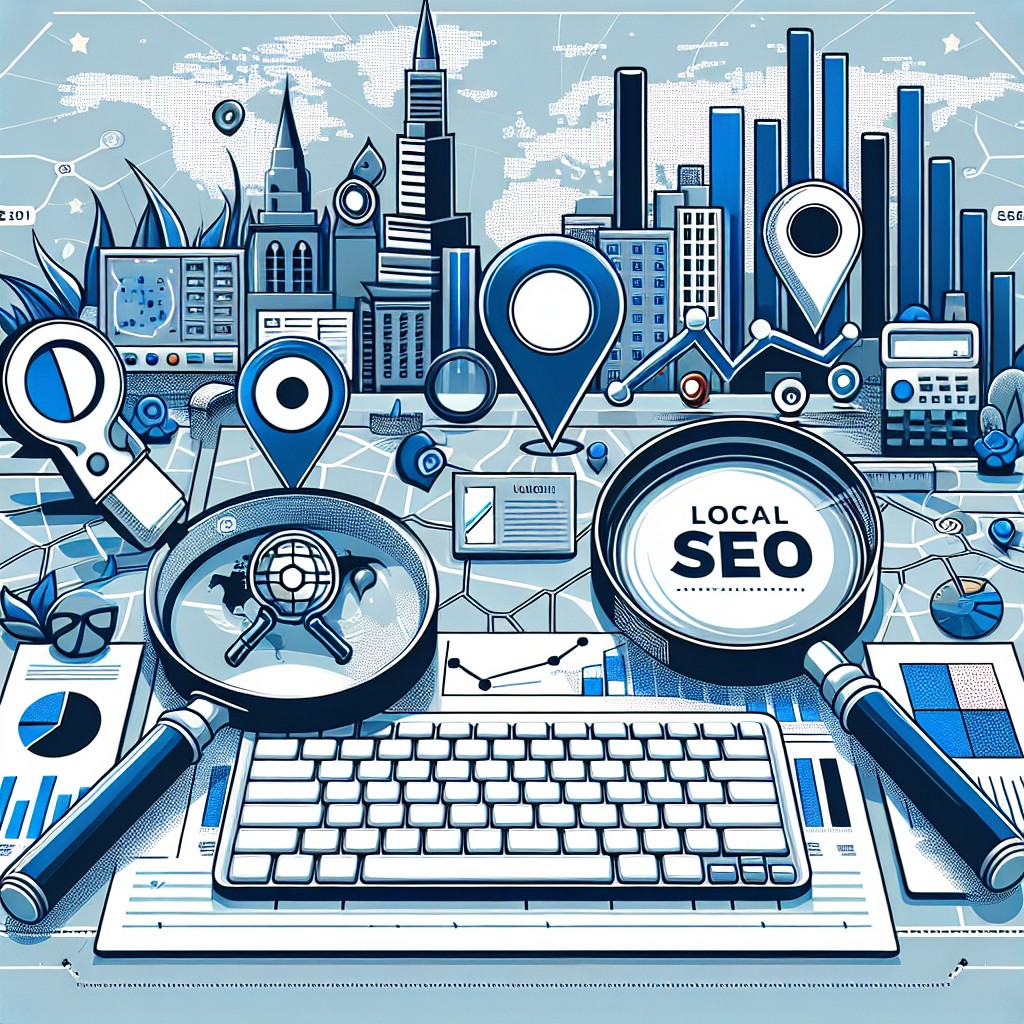 Couverture de l'article sur le SEO local, illustrant des repères géographiques et des outils de marketing numérique.