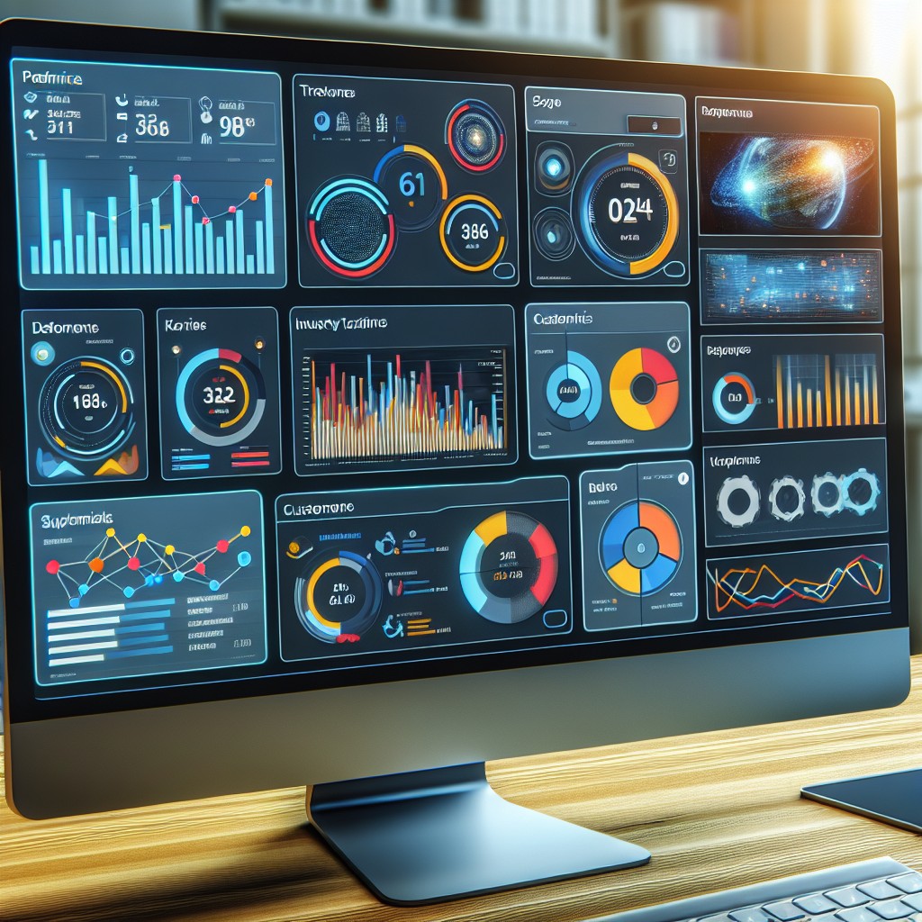 Un écran d'ordinateur montrant divers tableaux de bord de logiciels de marketing digital utilisés par une PME pour optimiser ses stratégies en 2024.