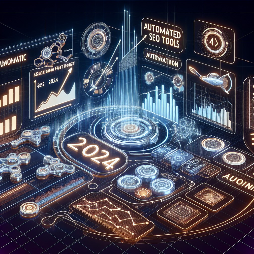 Illustration représentant des graphes de données et des outils de SEO automatisés pour 2024