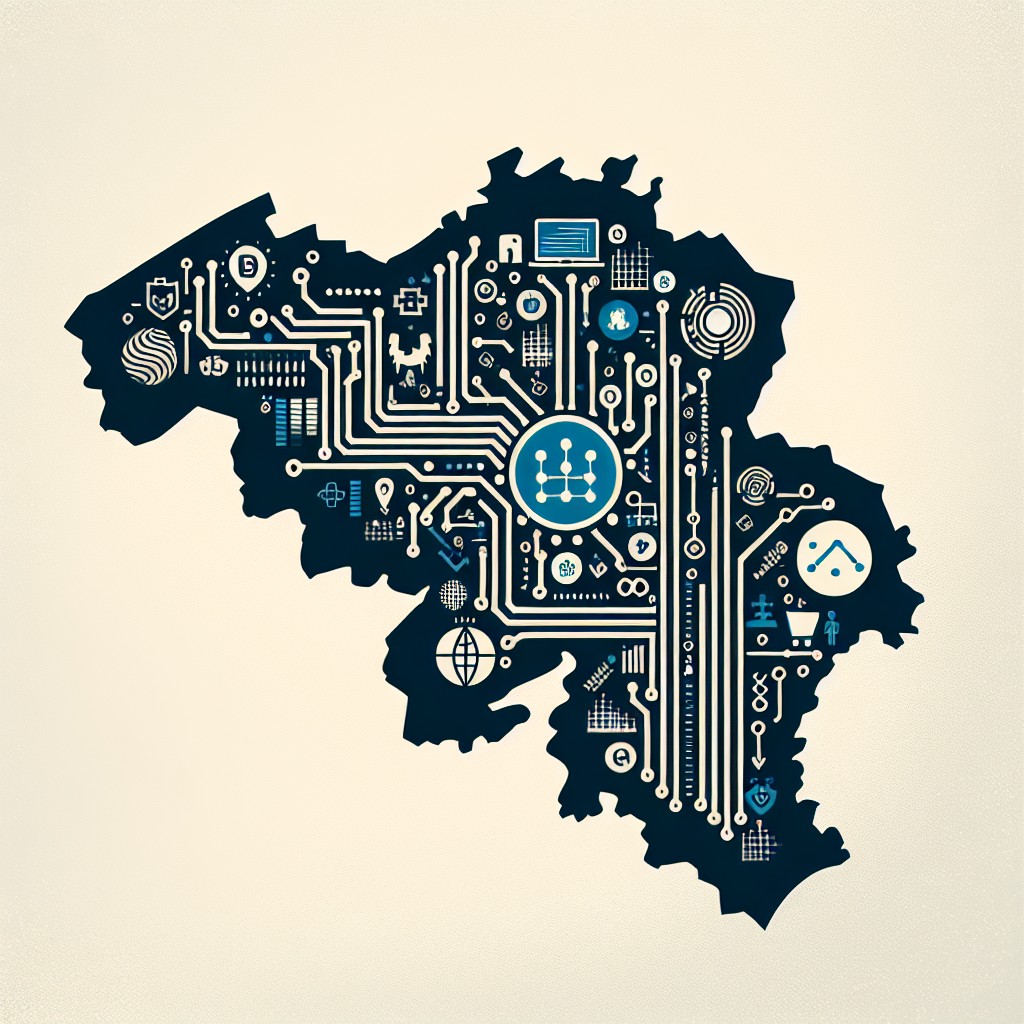 Image de couverture montrant une carte de la Belgique avec des éléments de technologie et de données symboliques intégrés.