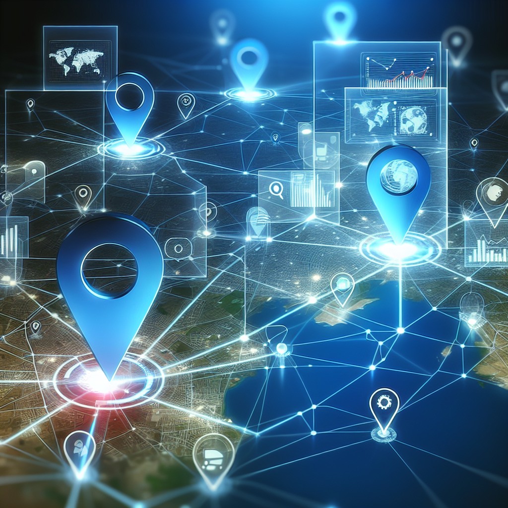 Une image moderne et captivante représentant des éléments de géolocalisation sur une carte numérique, symbolisant les nouvelles stratégies de SEO local.