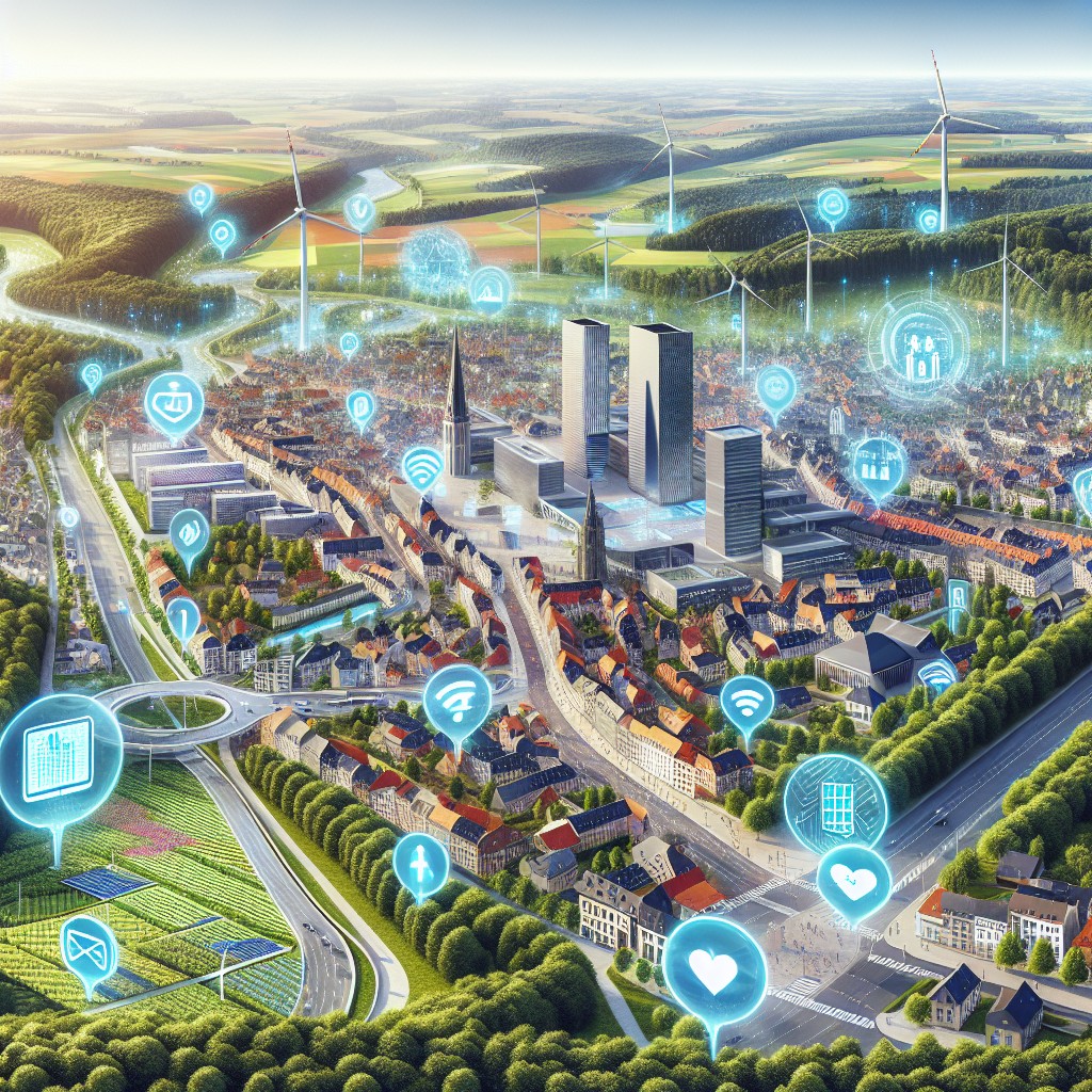 Vue aérienne de la Wallonie illustrant l'intégration des technologies numériques.