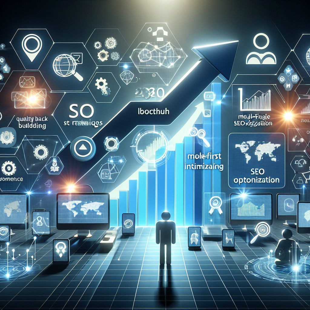 Vue d'ensemble visuelle de stratégies SEO modernes pour 2023, illustrée par des icônes digitales et graphiques de montée en performances.