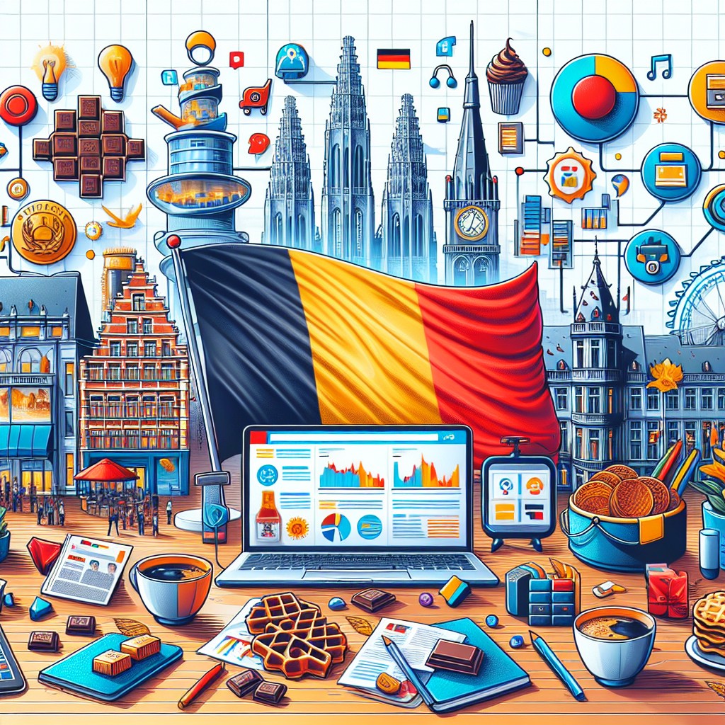 Image d'illustration montrant divers outils de marketing de contenu avec un focus sur la Belgique.