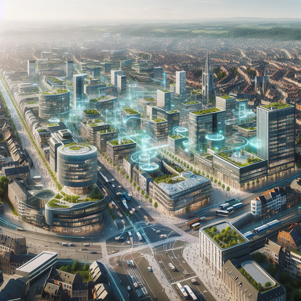 Vue aérienne d'une ville intelligente en Belgique à la pointe des technologies urbaines.