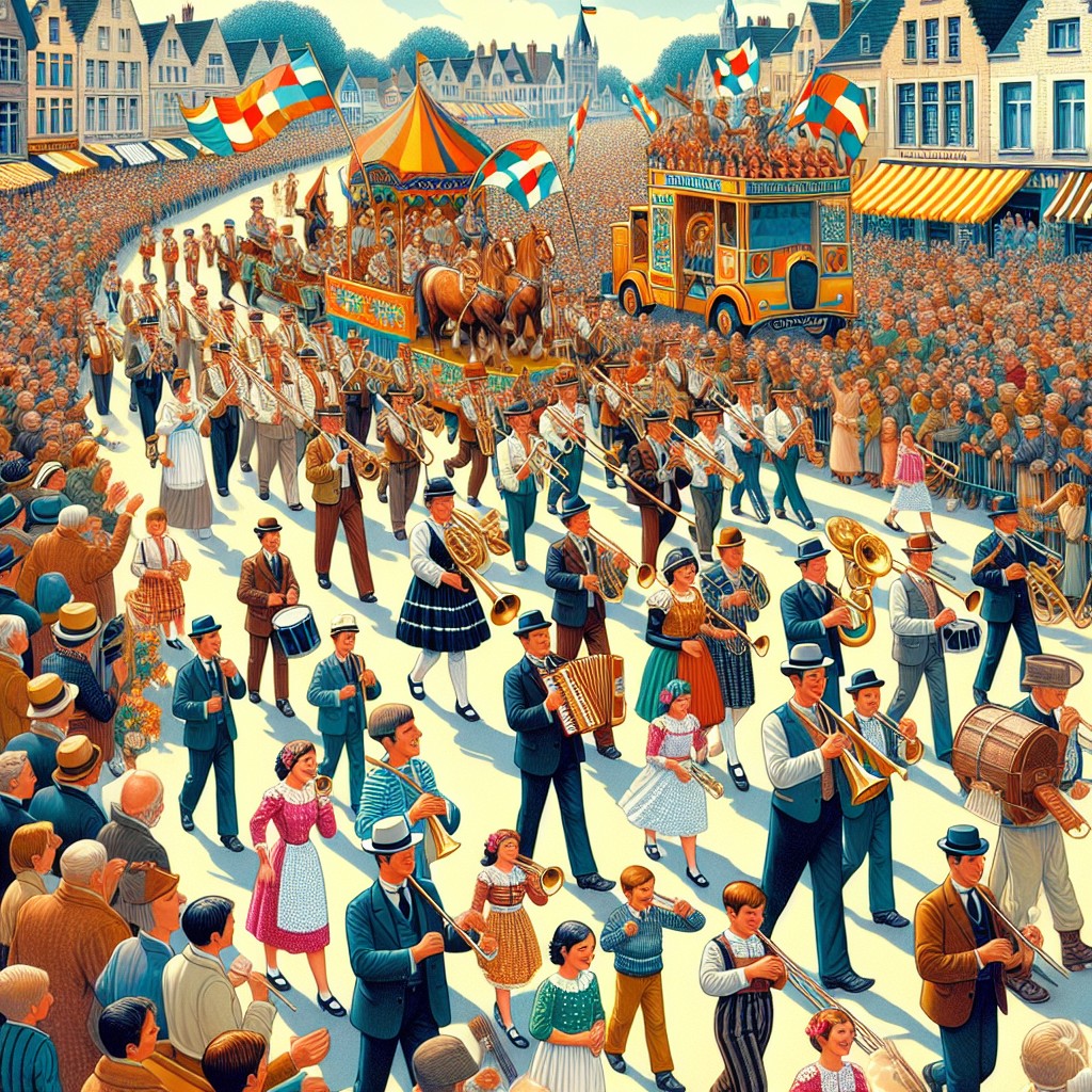 Couverture des Fêtes de Wallonie à La Louvière illustrant une parade animée.