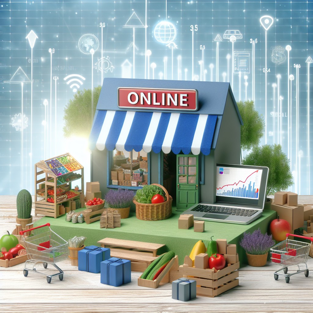 Vue dynamique d'un petit marché en ligne, symbolisant la croissance du e-commerce local