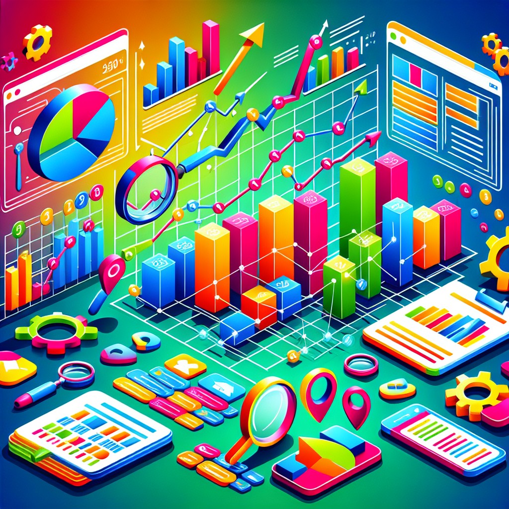 Graphiques colorés illustrant la croissance du trafic web grâce au SEO