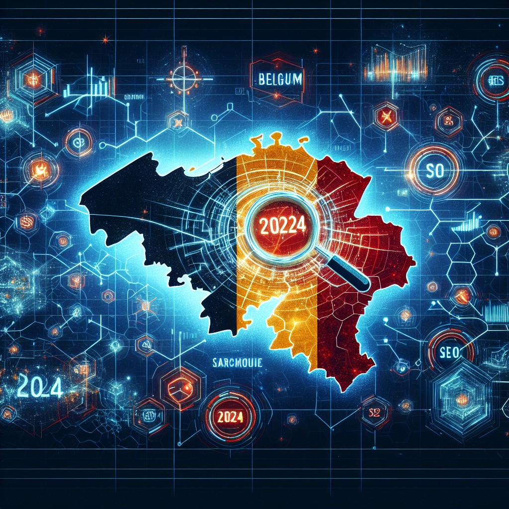 Illustration captivante montrant des éléments numériques et des cartes belges pour représenter le référencement SEO en Belgique 2024