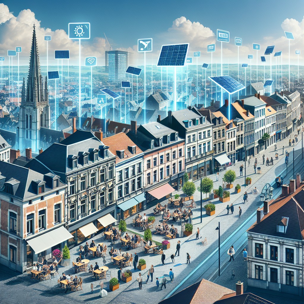 Vue aérienne d'une ville de Wallonie symbolisant le passage au digital des PME locales