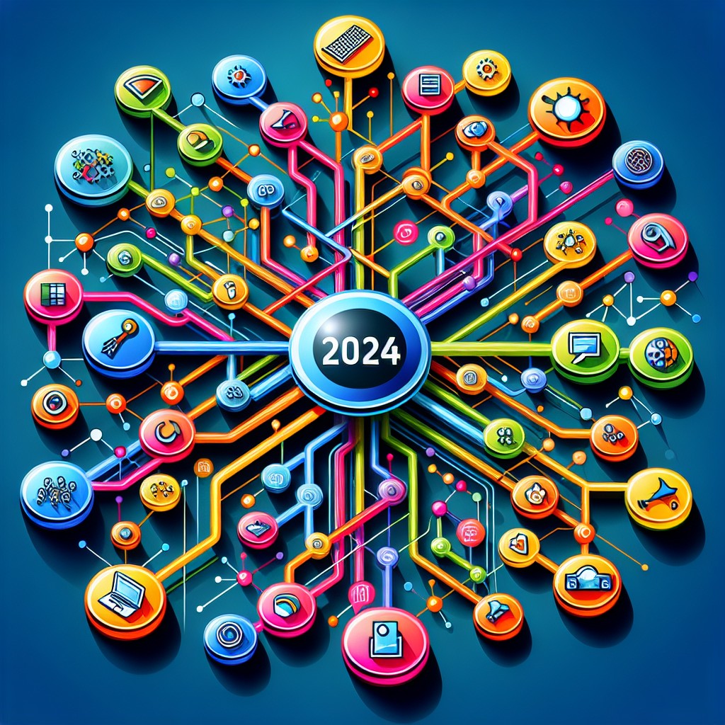 Graphique coloré représentant des liens interconnectés symbolisant la stratégie de liens en SEO pour 2024